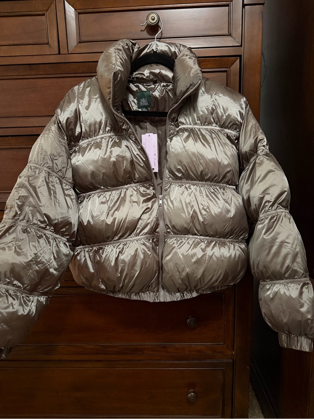 wild fable Shiny Cropped Puffer Jacket in Taupe